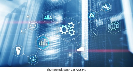 Cogwheel Gears abstract background business technology automation industry concept of blurred modern data center background. - Shutterstock ID 1557205349