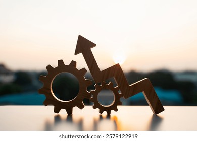 Cogwheels and up Arrows, Operational excellence, Optimize technology, innovation, production growth concept.