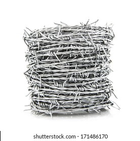 Coil of Barbed wire isolated on white background