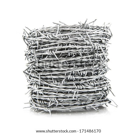 Coil of Barbed wire isolated on white background