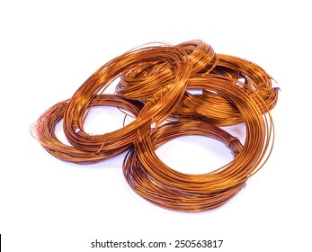 Coil Of Copper Wire Isolated On White Background