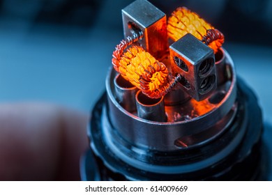 Coil On An Electronic Cigarette. Vape Close Up