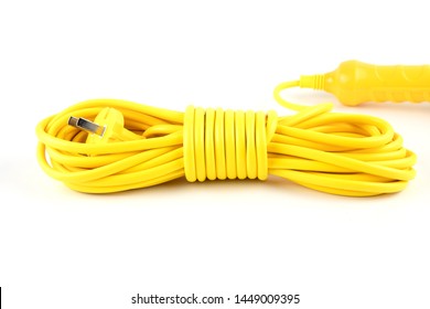 Coil The Power Cord Insulation Is A Large Yellow Rubber On White Background.