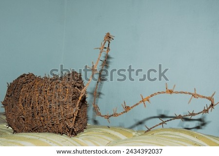 Coil of rusty barbed wire - 
Abstract concept: violation of human rights, imprisonment, cruelty