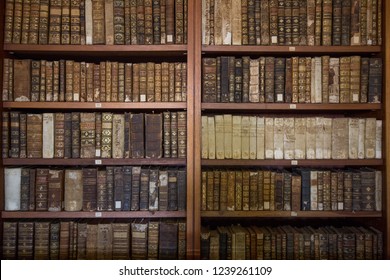 Coimbar, Portugal - 29 July 2017: Bookshelf In The Library Of Coimbra (Biblioteca Joanina)