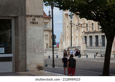 Coimbra, Portugal. August, 2021. Physical Education Department Building With The Inscription Written In Portuguese At The Old University Of Coimbra.