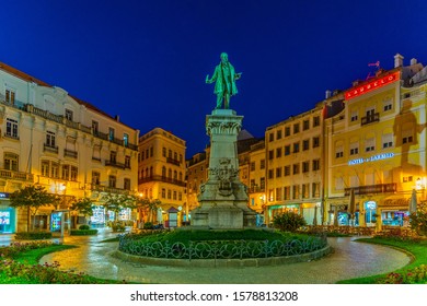 COIMBRA, PORTUGAL, MAY 20, 2019: Night View Of Monument To Joaquim António De Aguiar At Portagem Square At Coimbra, Portugal