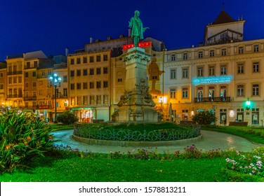 COIMBRA, PORTUGAL, MAY 20, 2019: Night View Of Monument To Joaquim António De Aguiar At Portagem Square At Coimbra, Portugal