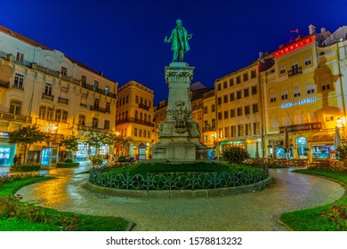 COIMBRA, PORTUGAL, MAY 20, 2019: Night View Of Monument To Joaquim António De Aguiar At Portagem Square At Coimbra, Portugal