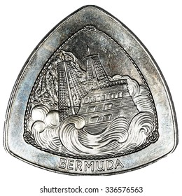 Coin 1 Dollar Bermuda. The Theme Of The Bermuda Triangle, Waves, Sinking Ship