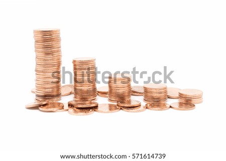 coin, bronze coin stack isolated on white background