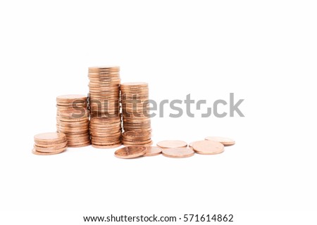 coin, bronze coin stack isolated on white background