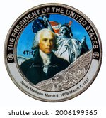 A coin commemorating featuring a portrait The President of The United States.