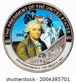 A coin commemorating featuring a portrait The President of The United States.