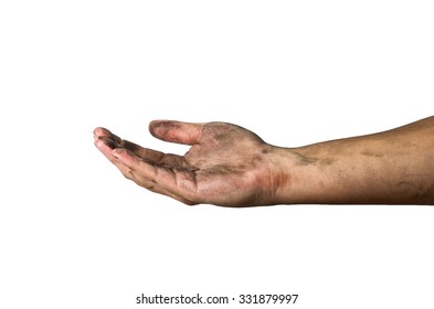 coin in dirty hand isolated on a white background