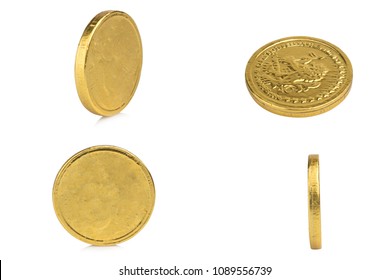 Coin Gold Isolated On White Background.