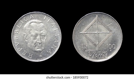 Coin Of Italy With Image Of G. Marconi. Obverse And Reverse