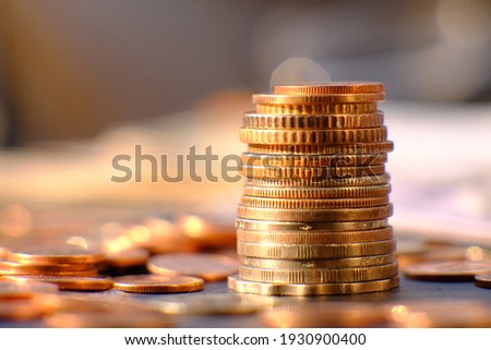 Coin on table background and business or finance saving money
