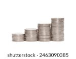 Coin on white background, stacked coins, isolated, sort by level, Thai bath 