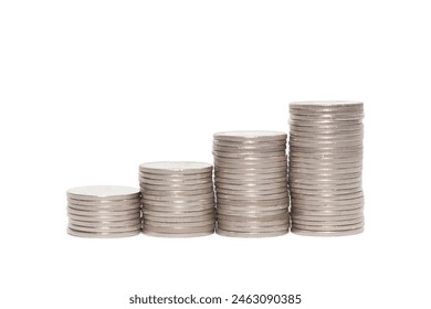 Coin on white background, stacked coins, isolated, sort by level, Thai bath  - Powered by Shutterstock