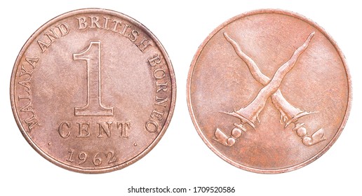 Coin One Cent Malaya And British Borneo Isolated On White Background