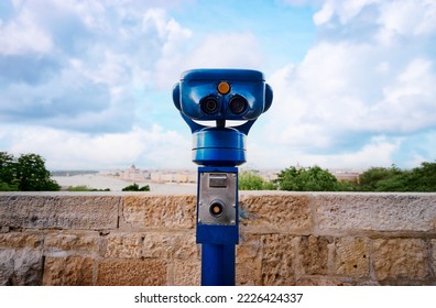 Coin Operated Binocular viewer in Budapest looking out to the river and city.