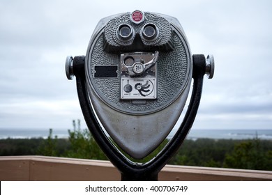 Coin Operated Binoculars 4 Whale Watching On Pacific Ocean Sea Shore Forest In The Background/Binoculars/Oregon, USA