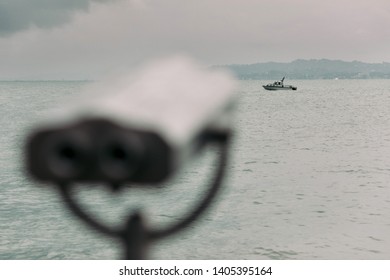 Coin Operated Binoculars With Sea View, Close Up