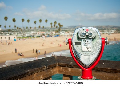 coin operated telescope at Newport Beach Pier, southern California, USA - Powered by Shutterstock