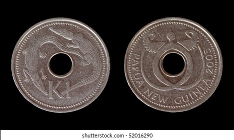 The Coin From Papua New Guinea On The Black Background