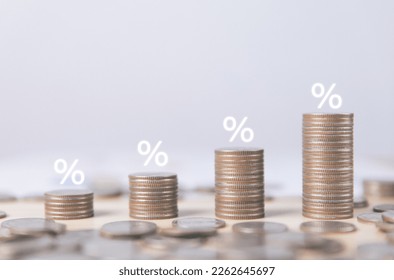 coin showing percentage symbol icon Business investment ideas to increase profits of stocks, finance, marketing, sales, interest rates. Better economy and discounts