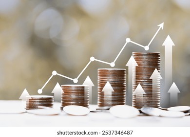 Coin stack with arrow graph, financial concepts and financial investment business stock growth
