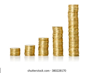 Coin stacks on a white background - Shutterstock ID 380228170