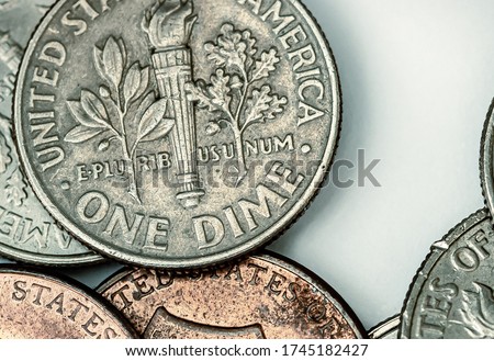 Coins background. Dollar, Money from United States of América. A Group of Usd coins in close-up.