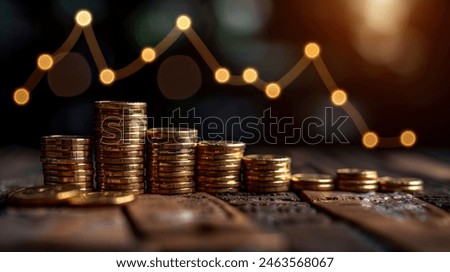 Coins collected in a stack on top of a wooden table.