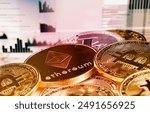 Coins, cryptocurrency and online trading statistics, value and international commerce for finance. Mining, virtual money and market graphs for investment, research and overlay for global exchange