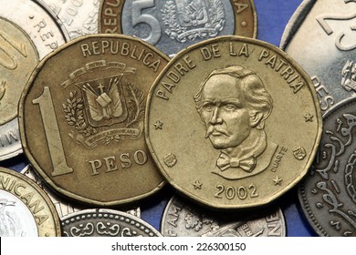 Coins of the Dominican Republic. Dominican national hero Juan Pablo Duarte depicted in the Dominican one peso coin.