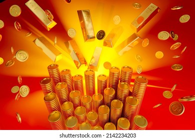 Coins explosion or falling gold coin, jackpot casino or business success concept, 3d rendering. - Shutterstock ID 2142234203