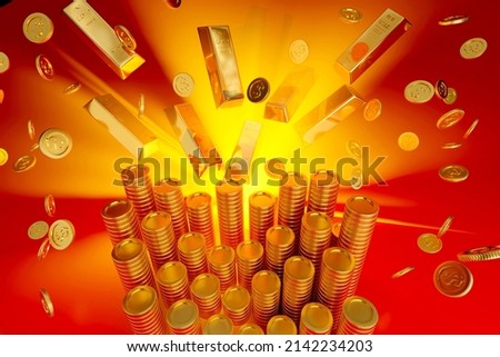 Coins explosion or falling gold coin, jackpot casino or business success concept, 3d rendering.