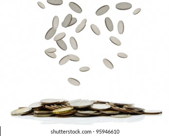 Coins Falling Down To The Pile