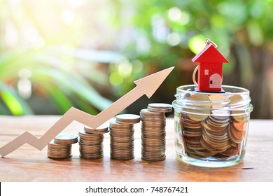 Coins Money Setting Growth Up Increase To House Model For Concept Investment Mortgage Finance And Home Loan Business 