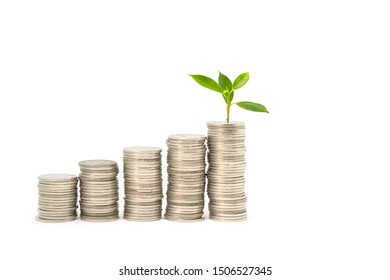 Coins placed as gradients from low to high, financial growth concepts on white background - Shutterstock ID 1506527345