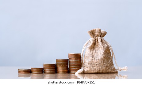 Coins in sack and coins stack , Pension fund, 401K, Passive income, Investment and retirement concept. savings and making money, Business investment growth concept. Risk management. - Shutterstock ID 1849707151