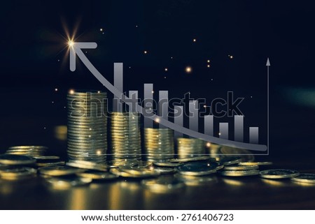 Coins stack with glowing upward indicators symbolizing wealth growth, passive income, successful investment strategy, and financial stability in modern digital economy.