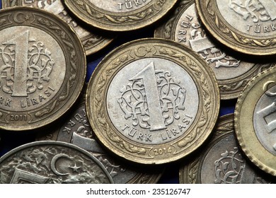 Coins Of Turkey. Turkish One Lira Coins,