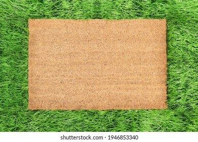 Coir Doormat Mockup Green Grass Spring Background