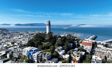 Coit Tower At San Francisco In California United States. Downtown City Skyline. Transportation Scenery. Coit Tower At San Francisco In California United States.