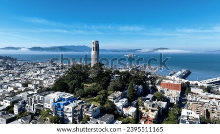 Coit Tower At San Francisco In California United States. Downtown City Skyline. Transportation Scenery. Coit Tower At San Francisco In California United States.