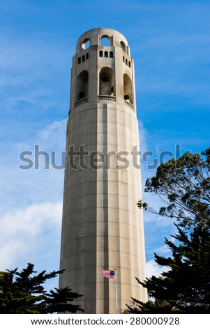 Coit Tower San Francisco California in a blue sky day