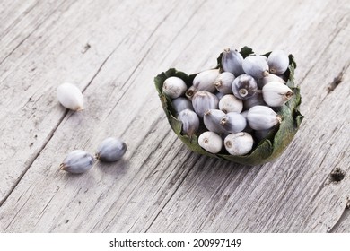 Coix Seed On A Wooden Board.